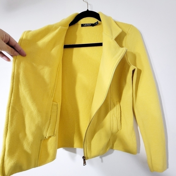 Lauren Ralph Lauren Yellow Asymmetrical Moto Jacket Size Small - Picture 4 of 10